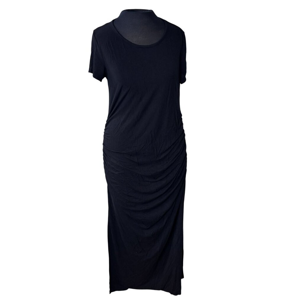 Smallshow Black Ruched Maternity Maxi Dress Short Sleeve Modal Blend M